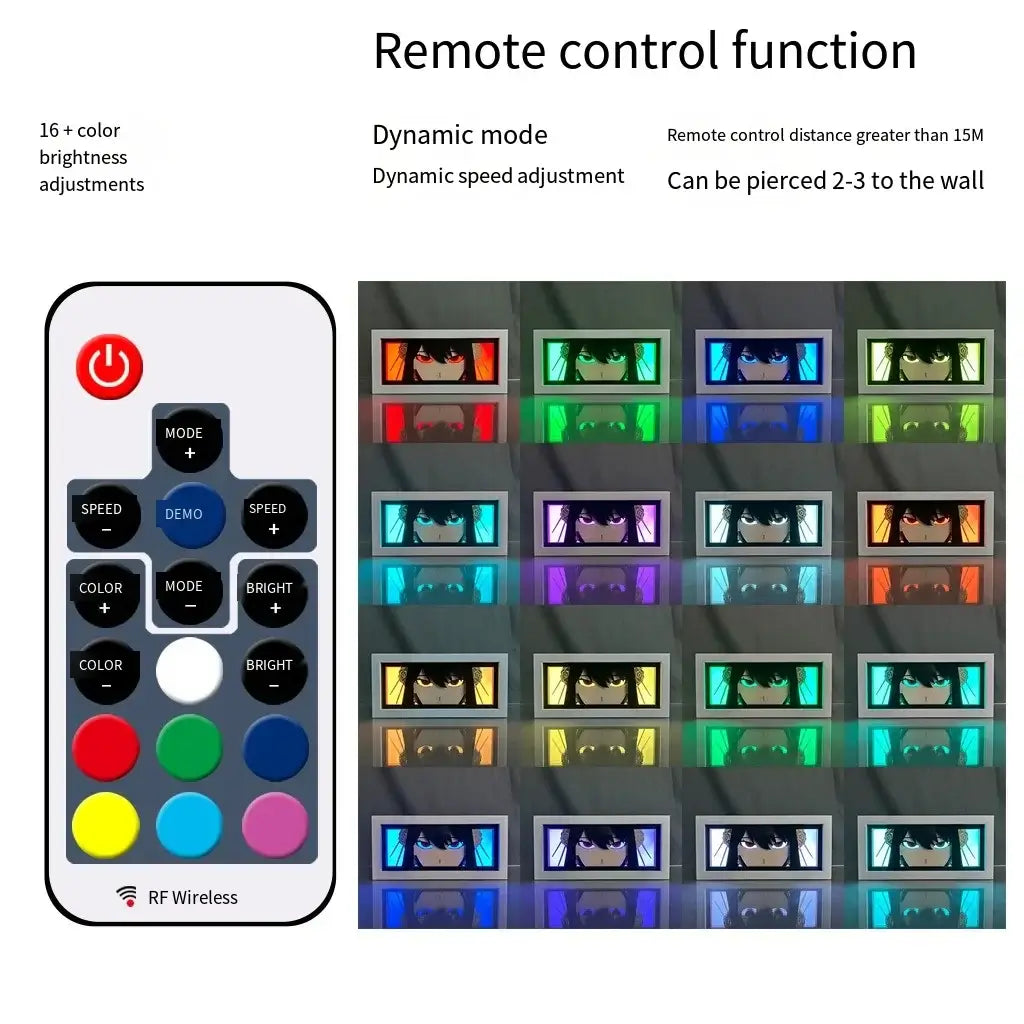 Remote control function for Naruto Uchiha Sasuke 3D Anime LED Light Box with color brightness adjustments.