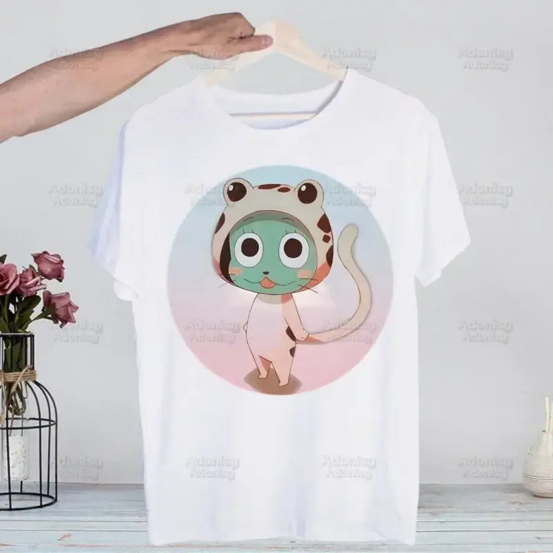 A hip hop style Fairy Tail T-shirt made of cotton featuring anime characters Natsu Dragneel and Lucy Heartfilia.