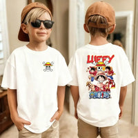 One Piece Luffy Kids T-Shirt Pure Cotton Boys Top short sleeve crew neck Japanese anime print summer tee children ages 7-13