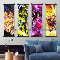 High-definition Dragon Ball Posters hanging scroll wall art featuring Son Goku, Vegeta, and Frieza printed on canvas for home decor.