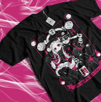 A trendy Hanako-kun T-shirt featuring a colorful Jibaku Shounen anime graphic print, styled as Y2K summer streetwear for women.