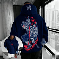 A trendy oversized Demon Slayer Hooded Sweatshirt featuring colorful anime character graphics, designed as casual autumn streetwear for men and women.
