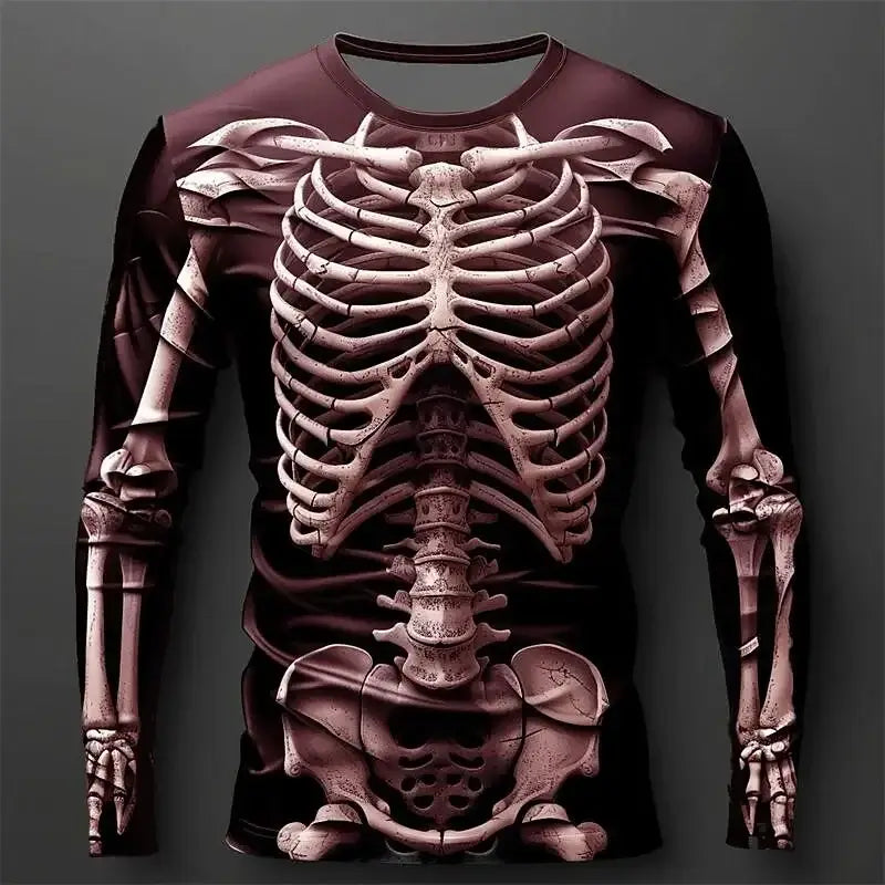 A man wearing the oversized Creative Design 3D Skull Print Men's T-Shirt with long sleeves.