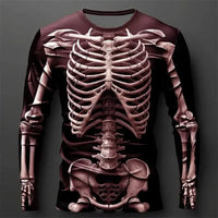 A man wearing the oversized Creative Design 3D Skull Print Men's T-Shirt with long sleeves.