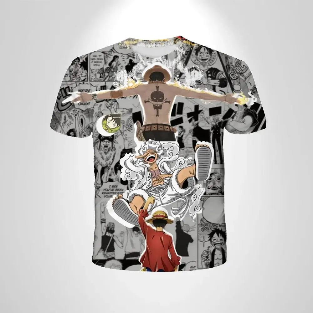 A casual One Piece Luffy T-shirt featuring a cartoon Monkey D. Luffy graphic, designed as a loose, breathable short-sleeve top for men and boys.