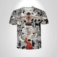 A casual One Piece Luffy T-shirt featuring a cartoon Monkey D. Luffy graphic, designed as a loose, breathable short-sleeve top for men and boys.