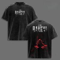 Bleach T-Shirt Vintage Washed Anime Streetwear oversized nylon-cotton blend Y2K hip-hop Bleach anime graphic washed finish applique unisex S to XXXL front view