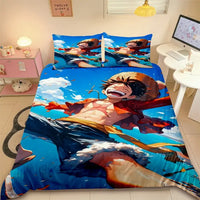 A comfortable Duvet Cover One Piece cartoon bedding set, showing the Straw Hat Pirates, an ideal holiday gift for friends and children.