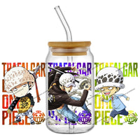 A collection of the newest 31 designs of popular One Piece UV DTF Stickers for a 16oz glass cup.