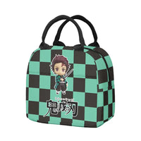 A 3-piece Demon Slayer Backpack Set featuring Tanjiro and Nezuko anime art, including a school bag, lunch box, and pencil case for elementary students.