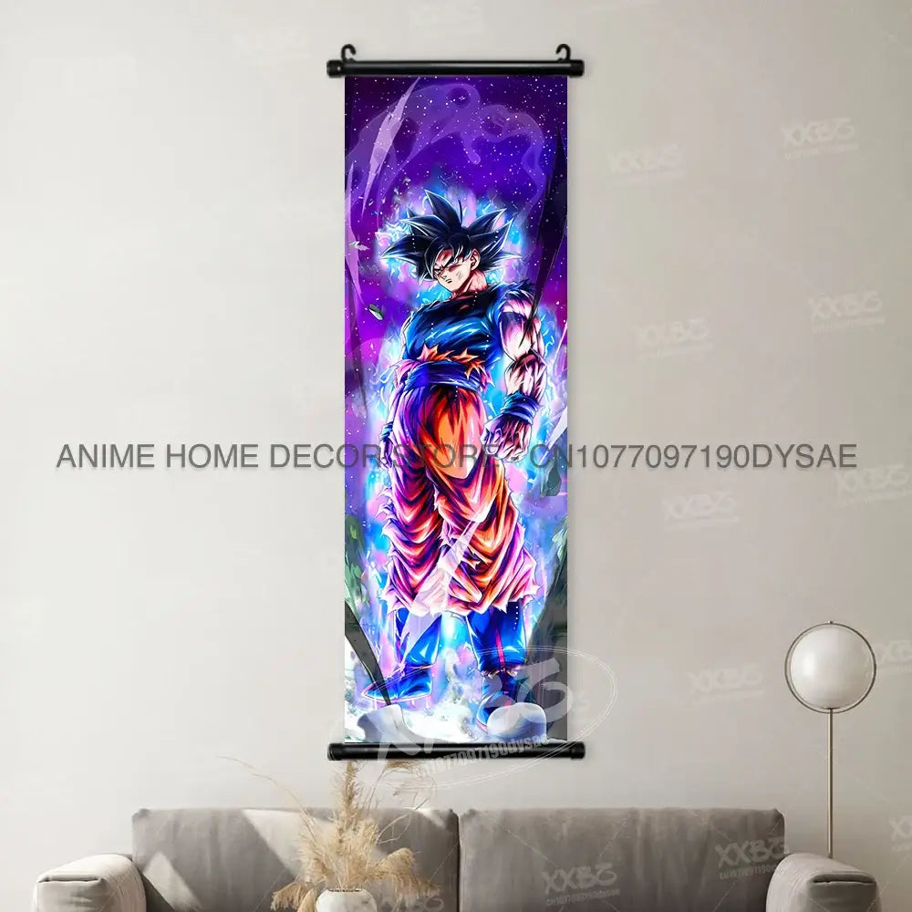 High-definition Dragon Ball Posters hanging scroll wall art featuring Son Goku, Vegeta, and Frieza printed on canvas for home decor.