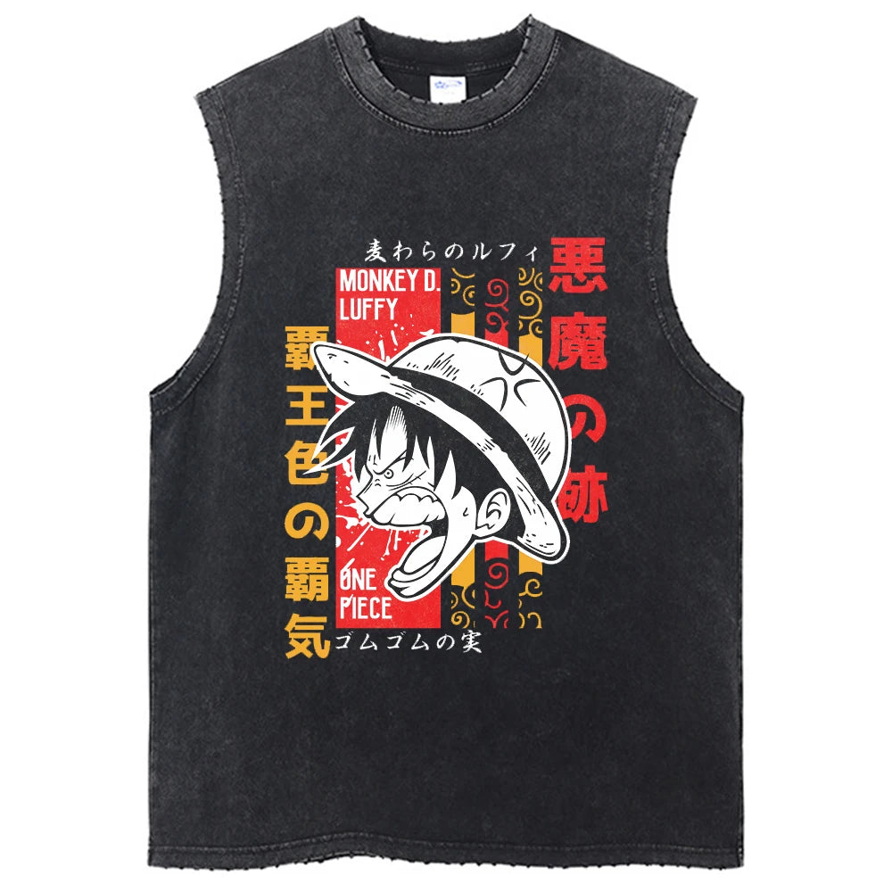 One Piece Vintage Washed Graphic Tank Top | Cotton Streetwear