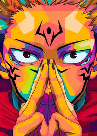A high-definition Jujutsu Kaisen Poster printed on canvas, featuring a comic-style illustration of Gojo Satoru and Ryomen Sukuna for home wall decoration.