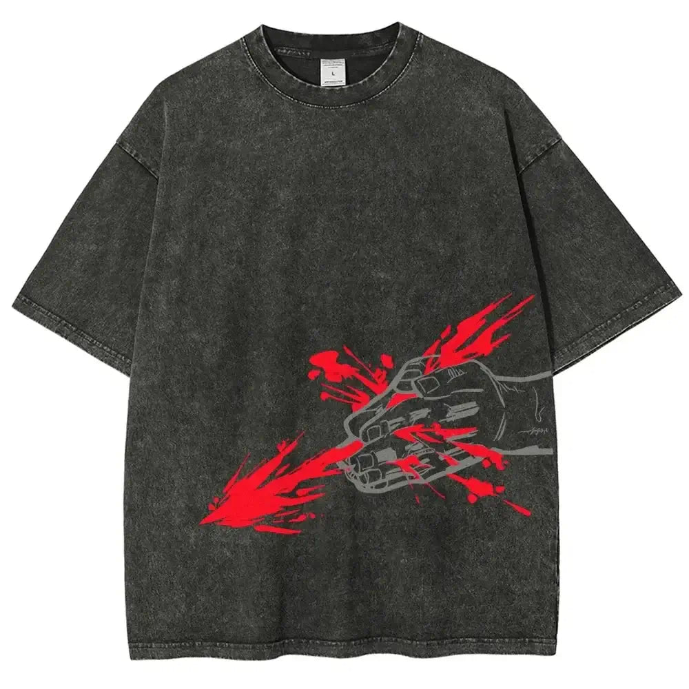 A vintage washed Jujutsu Kaisen CHOSO T-shirt in a Harajuku street style for men and women.