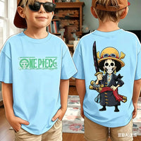 One Piece Zoro Luffy Men's T-Shirt Harajuku Family Matching worn by male model casual summer streetwear anime outfit