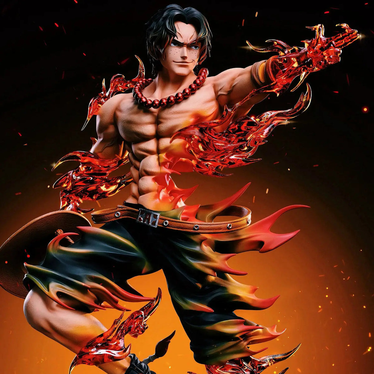 Portgas D Ace Action Figure showing dynamic pose with fiery effects from One Piece PVC GK statue.