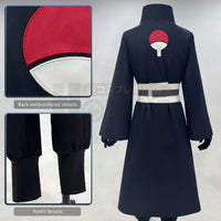 Uchiha Obito Cosplay Costume Set featuring back embroidered details and pants design for adults.
