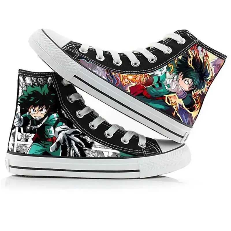 Breathable My Hero Academia Canvas Shoes featuring Izuku Midoriya anime art, designed as comfortable high-top student sneakers.
