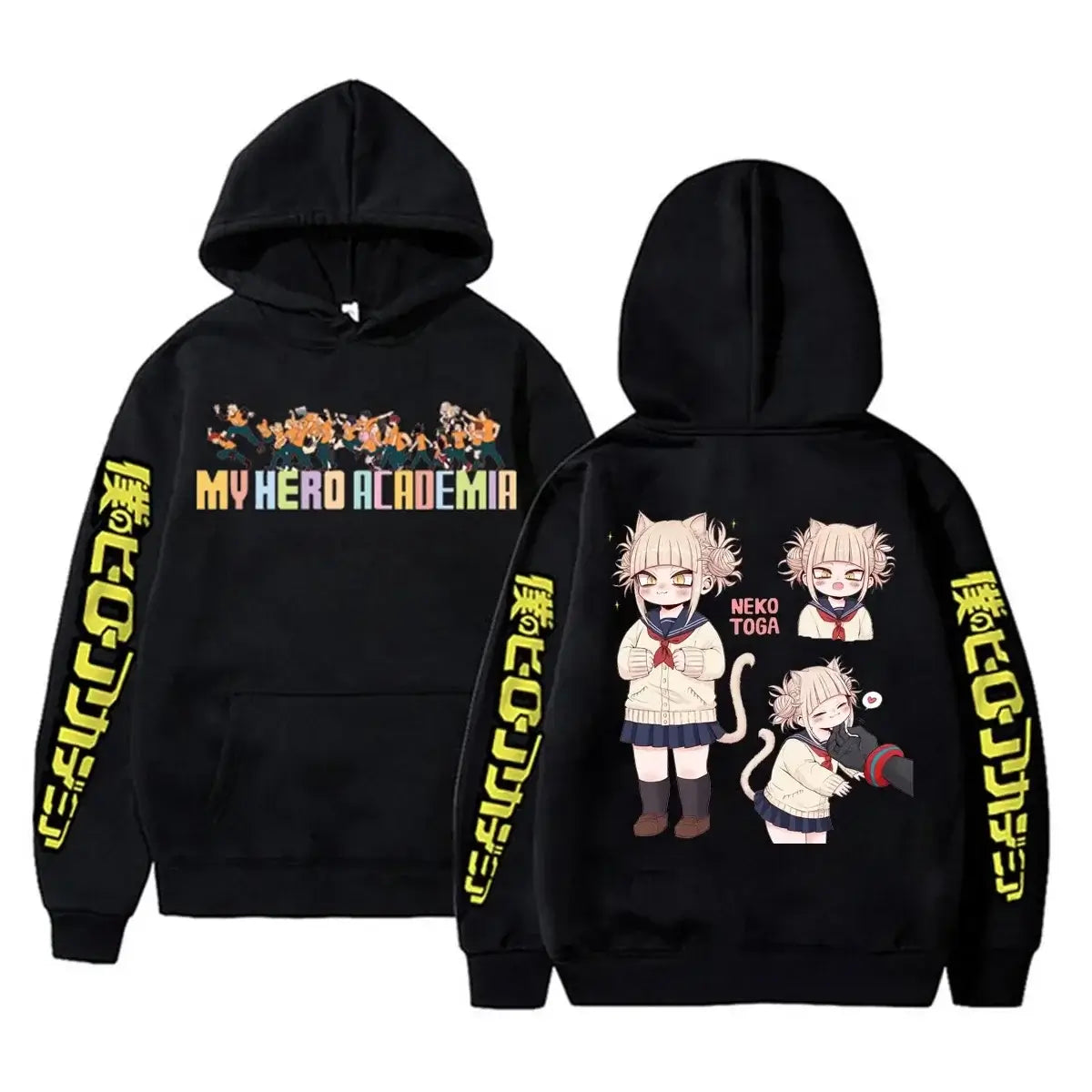 An oversized Midoriya Izuku Hoodie featuring a black and white manga graphic print, styled as unisex Harajuku streetwear for men and women.