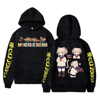 An oversized Midoriya Izuku Hoodie featuring a black and white manga graphic print, styled as unisex Harajuku streetwear for men and women.