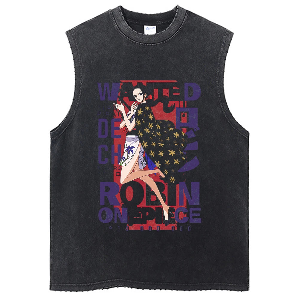 One Piece Vintage Washed Graphic Tank Top | Cotton Streetwear