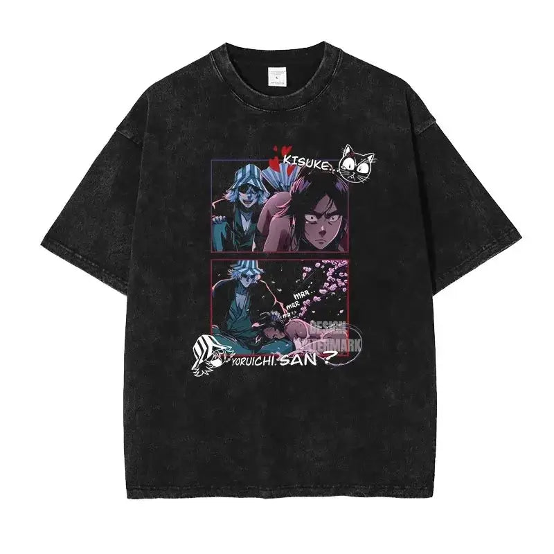 Bleach Aizen Sousuke Harajuku Washed Graphic T-Shirt oversized vintage cotton unisex anime top