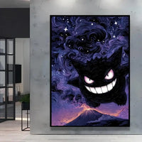 A stunning Van Gogh Pokemon Wall Art piece featuring Pikachu painted in a Starry Night impressionist style for unique home decoration.