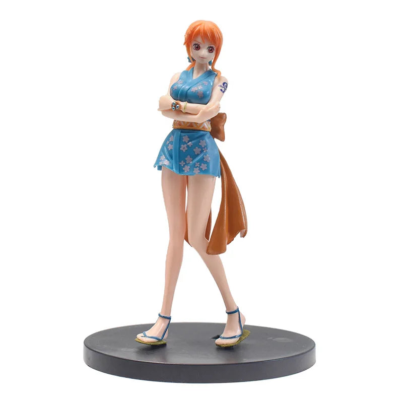 A detailed One Piece 17cm Anime Figure statue featuring Monkey D. Luffy, Roronoa Zoro, and Yamato for collection and desktop display.