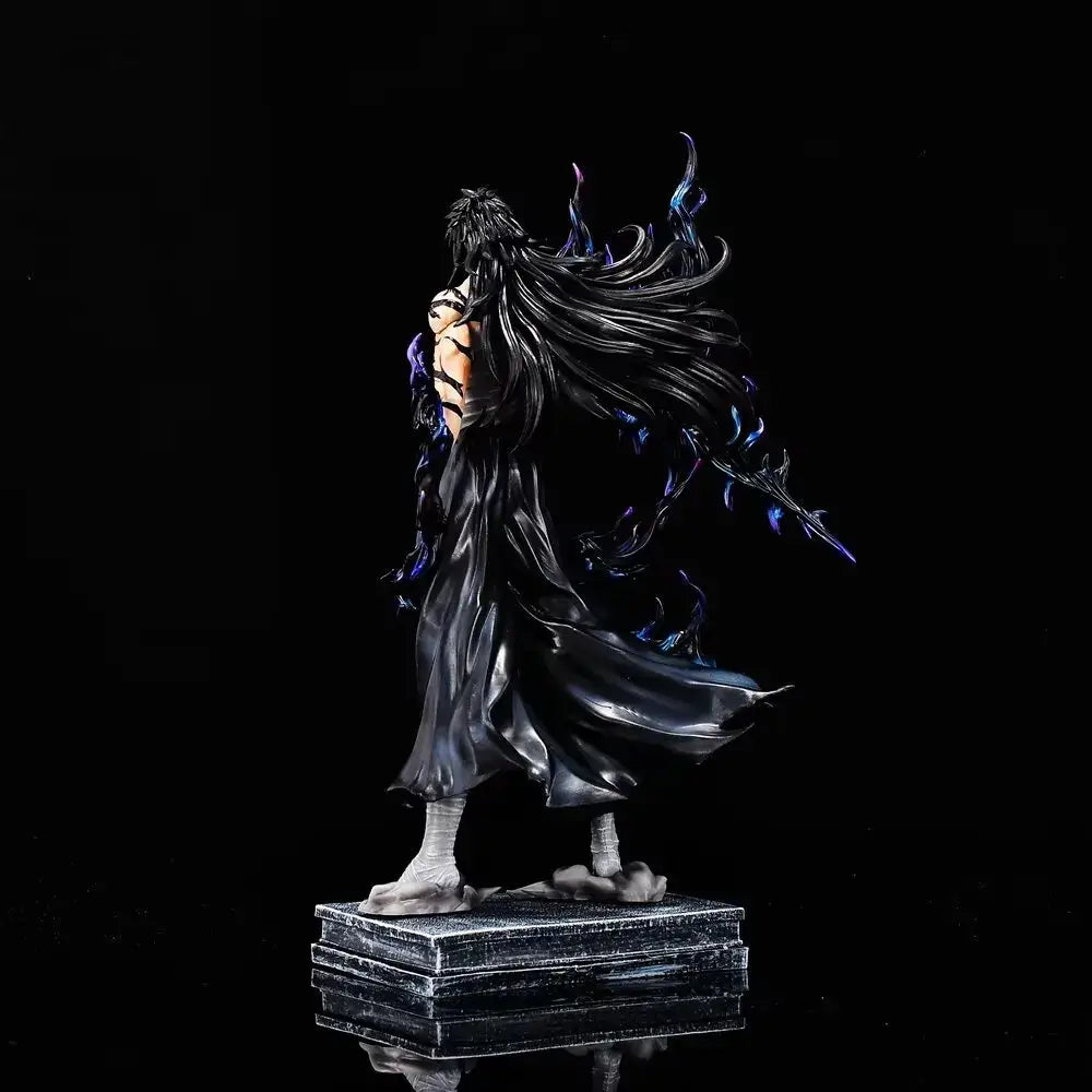 A large 33cm Bleach Ichigo Figure made of PVC, featuring two interchangeable battle forms and Zangetsu sword for anime desktop decoration.