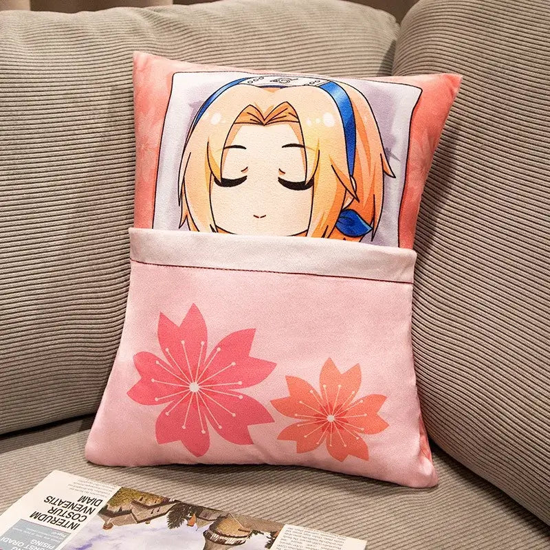 A cute Naruto Anime Plush Pillow featuring a stylized, huggable Kakashi and Naruto cartoon design, perfect for home decor and kids.