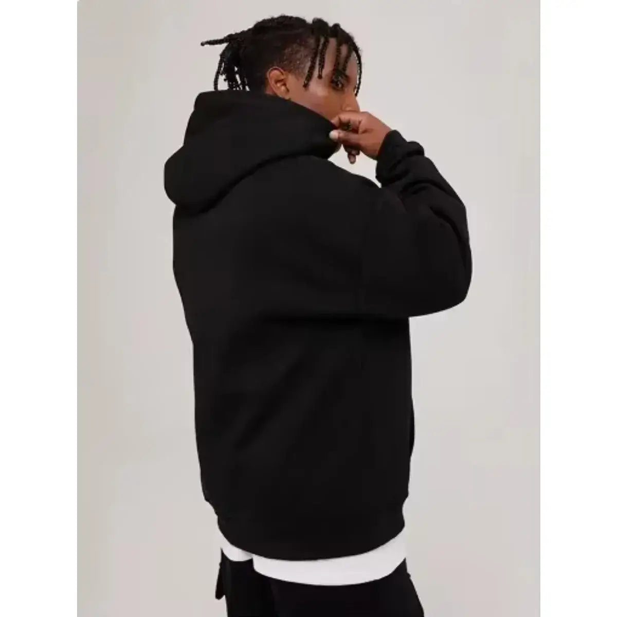 One Piece Halloween Hoodie worn from the back, showcasing its unisex black design and cozy style for anime cosplay.