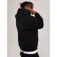 One Piece Halloween Hoodie worn from the back, showcasing its unisex black design and cozy style for anime cosplay.