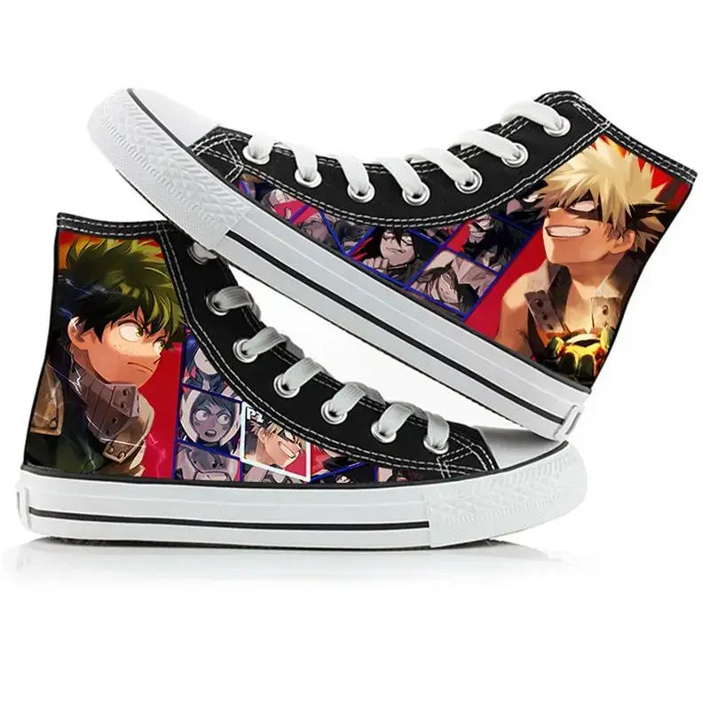 Breathable My Hero Academia Canvas Shoes featuring Izuku Midoriya anime art, designed as comfortable high-top student sneakers.