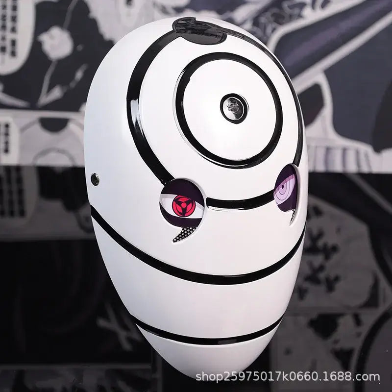 A highly imitative, high-gloss Obito Cosplay Mask featuring the Akatsuki Sharingan design for anime Halloween costumes and conventions.