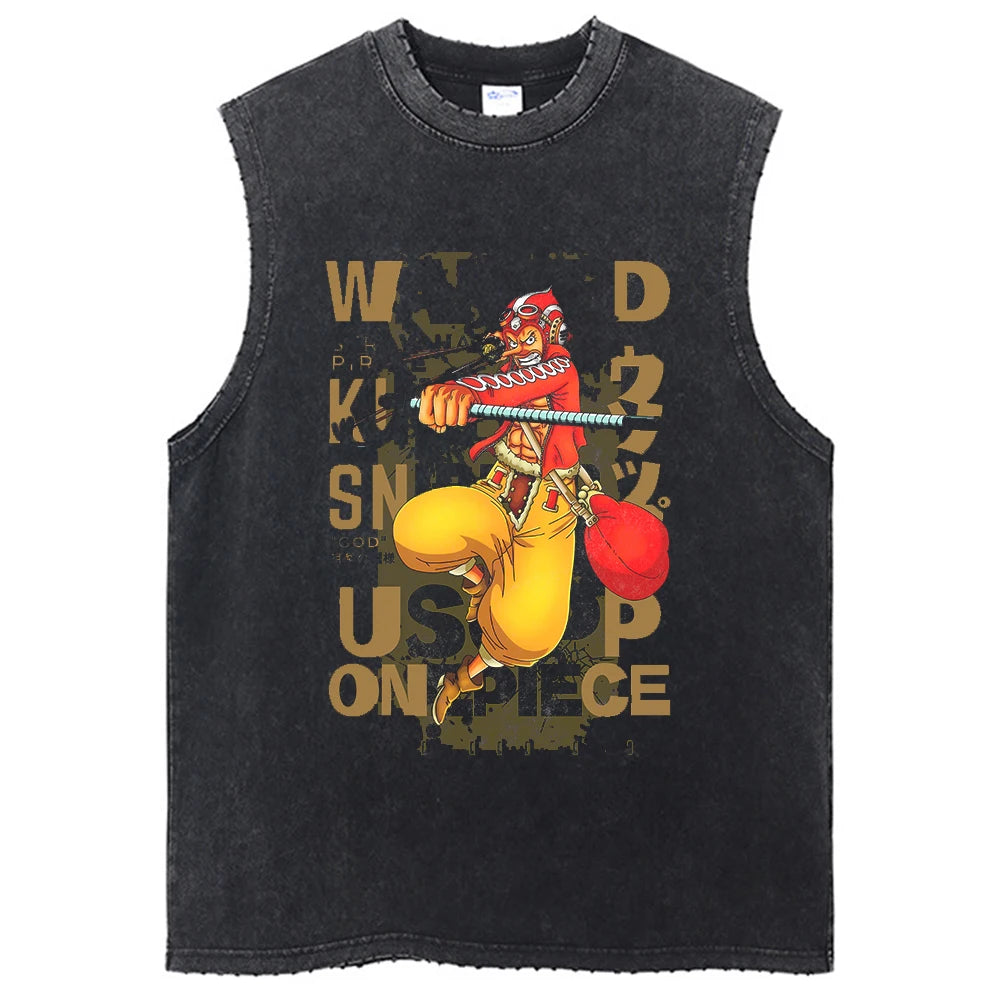 One Piece Vintage Washed Graphic Tank Top | Cotton Streetwear