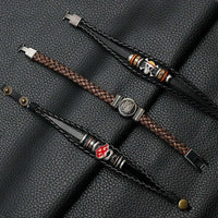 Anime Woven Cowhide Bracelet multilayer buckle ring inspired by One Piece Naruto and Attack on Titan birthday gift accessory