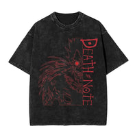 L Lawliet T-Shirt Death Note vintage washed cotton graphic tee with oversized fit O-neck collar and drop-shoulder short sleeves front view