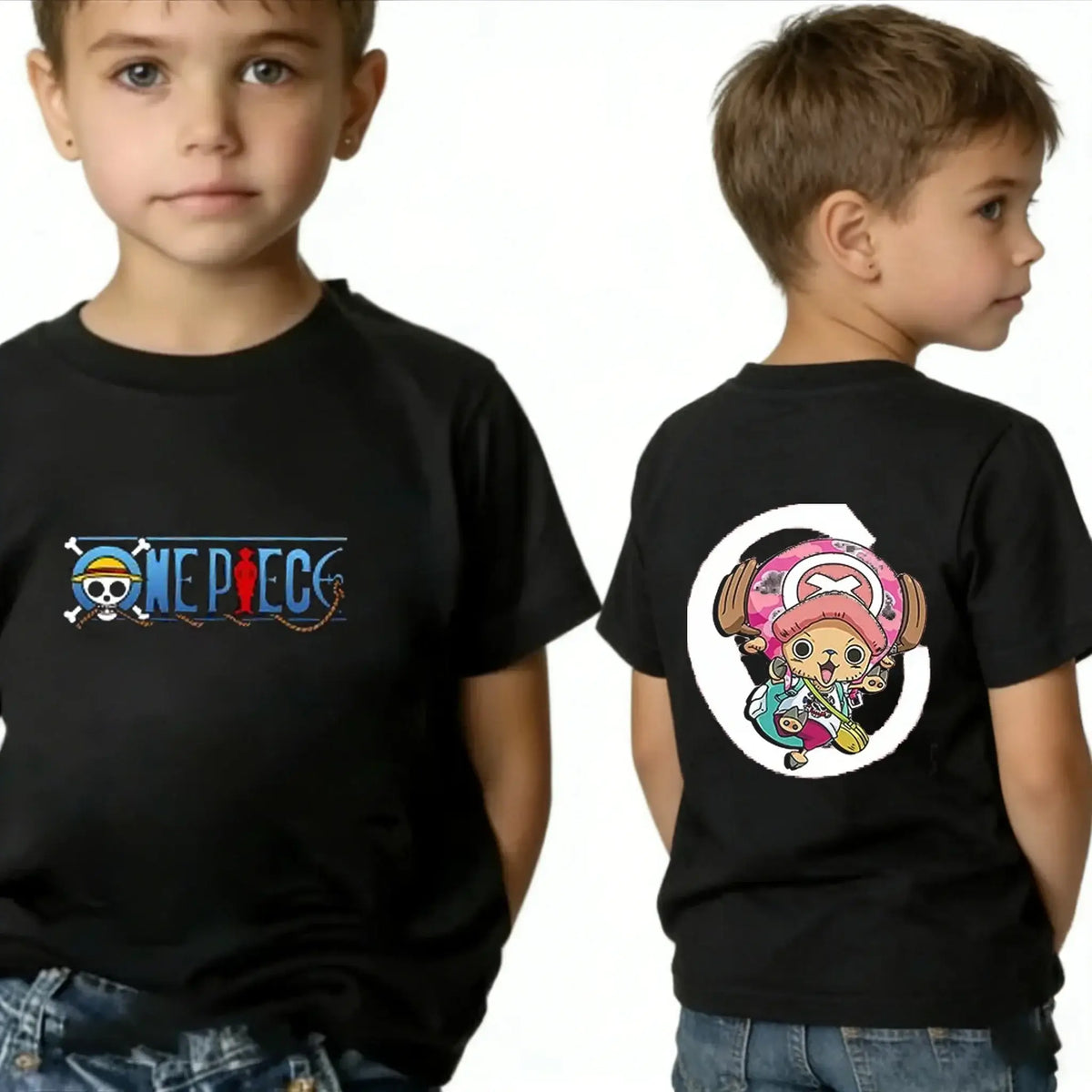 One Piece Kids T-Shirt Luffy Zoro Nami Chopper pure cotton short sleeve summer cartoon tee boys girls unisex sizes 100 to 160 CM birthday gift