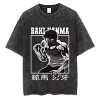 A high-quality pure cotton Baki Anime T-shirt featuring a graphic print of Baki Hanma, designed as a casual loose fit top for men and women.