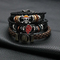 Anime Woven Cowhide Bracelet multilayer buckle ring inspired by One Piece Naruto and Attack on Titan birthday gift accessory