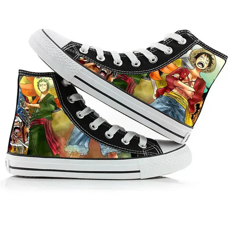 One Piece Anime Canvas Shoes Luffy Zoro hand-painted high top sneakers boys girls casual