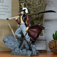 A detailed 15cm Dracule Mihawk Figure made of PVC, featuring "Hawk Eyes" holding the Black Blade Yoru, perfect for One Piece anime collection.