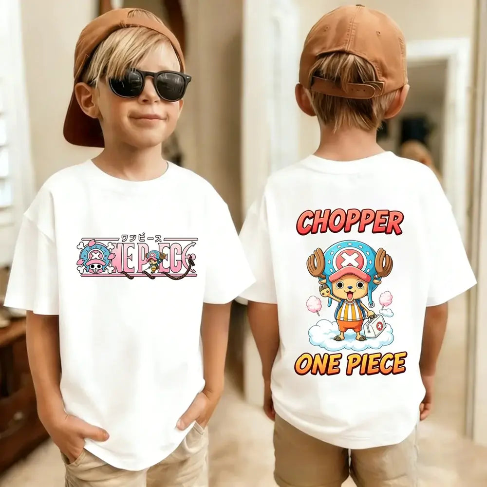 One Piece Kids T-Shirt Anime Luffy Zoro Chopper short sleeve cotton summer tee boys girls ages 7-13