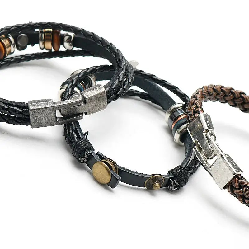 Anime Woven Cowhide Bracelet multilayer buckle ring inspired by One Piece Naruto and Attack on Titan birthday gift accessory