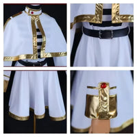 Frieren Cosplay Costume Set featuring dress, wig, elf ears, and earrings for anime enthusiasts.