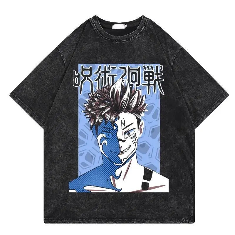 Jujutsu Kaisen Vintage Washed Cotton T-Shirt featuring bold graphic design and relaxed fit for anime fans.