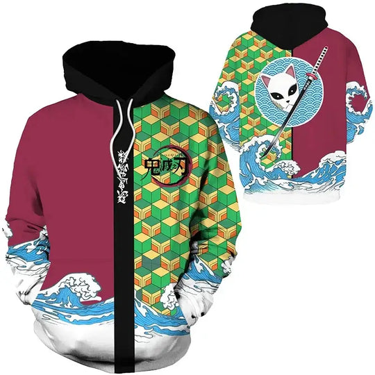 A trendy 3D Anime Hoodie featuring a funny graphic print, designed as an oversized hip-hop pullover for men and women.