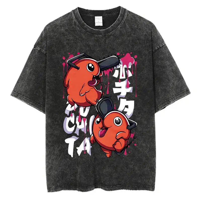 Chainsaw Man Power Print T-Shirt Y2K Harajuku washed cotton unisex anime tee men women