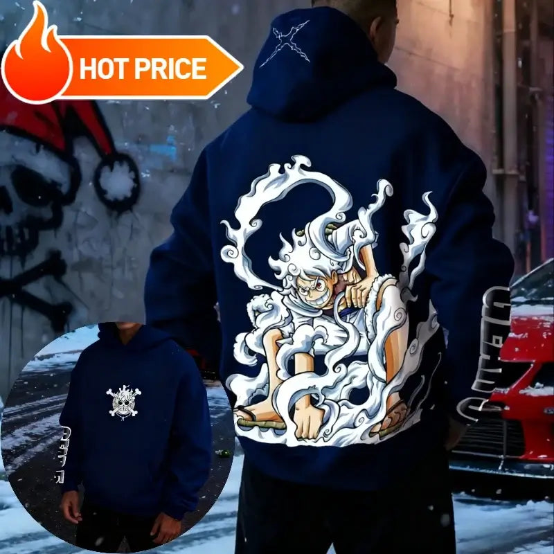 Luffy One Piece Oversized Cotton Hoodie featuring a vibrant graphic design, perfect for Y2K streetwear trends.