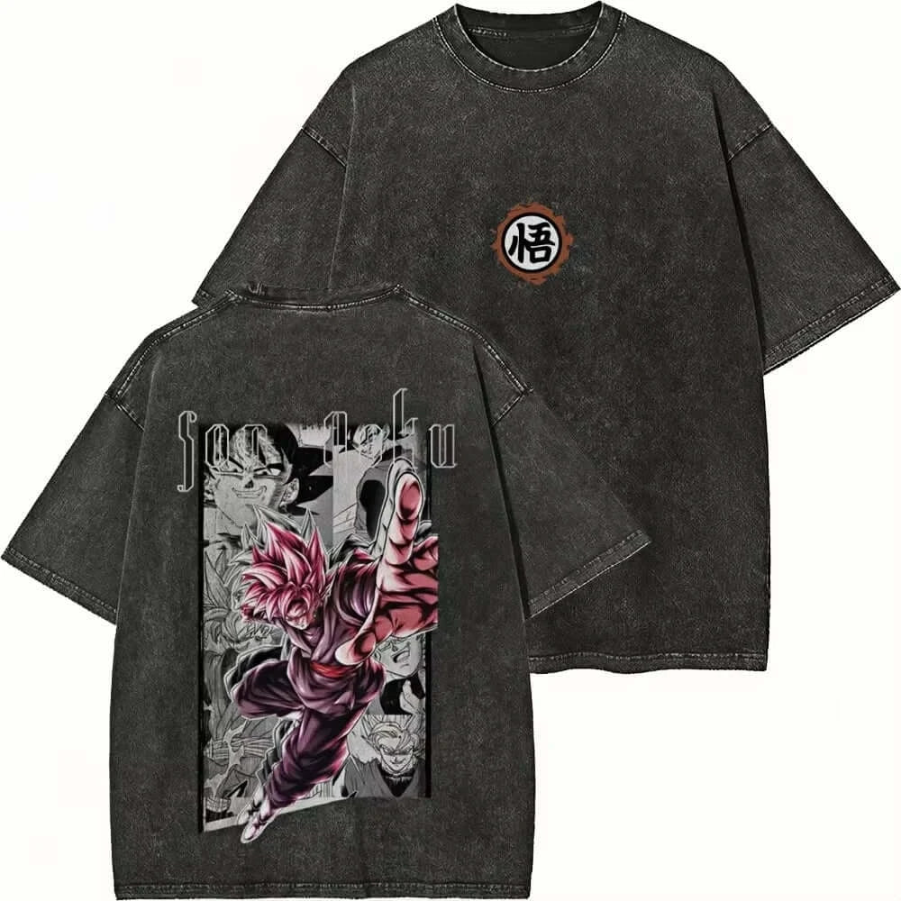 Dragon Ball Goku Majin Buu Washed Graphic T-Shirt back view unisex Y2K summer streetwear tee